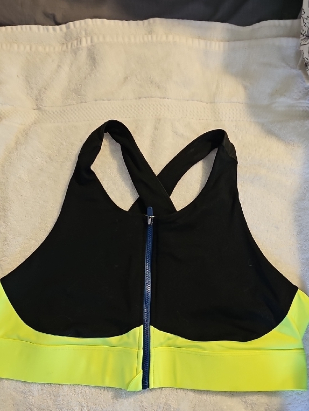 Fabletics Black & Neon Yellow Front-Zip Racerback Sports Bra
